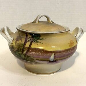 Vtg Rare Noritake Hand Painted Morimura Double Handle Sugar Bowl, Made in Japan